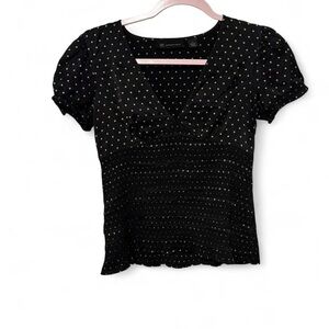 Vintage Y2K polka dot 100% silk v neck top with smocking 2